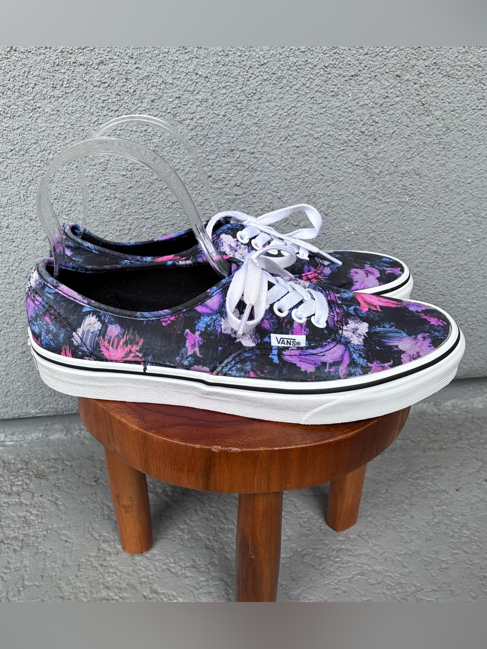 Vans Authentic Warped Floral Sneakers Black Purple Pink Women’s 9.5 Men’s 8